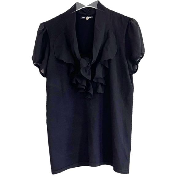 Cable & Gauge Tops - CABLE & GAUGE Fine Knit Sheer Ruffle Top Size L